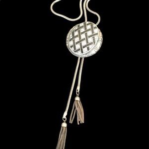 VTG Banana Bob Art Deco Black enamel silver aurum lattice ox silver necklace